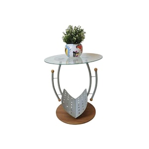 Vintage Memphis Milano metal glass table with a basket for magazines