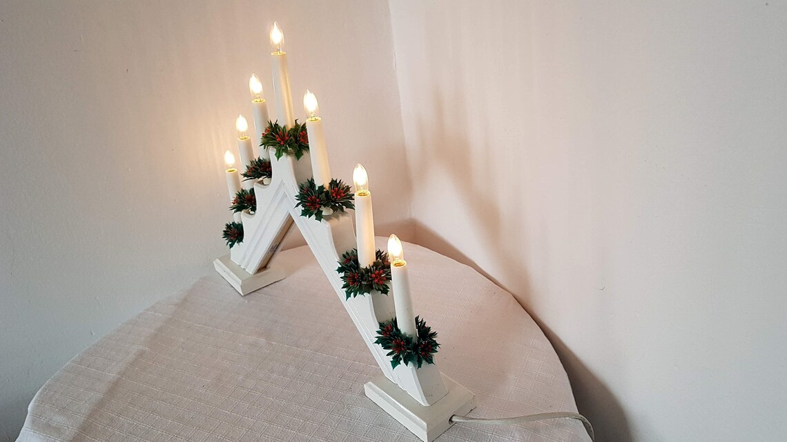 Vintage German Wooden Christmas Candle Bridge With Electric Etsy