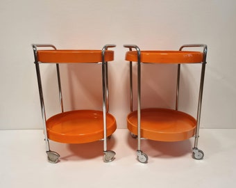 Vintage rare Space age trolley table with 2 plastic trays.  Modern chrom Bar Table on wheels