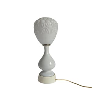 Vintage lamp white matt glass and ceramic table lamp Polam Pila 60s