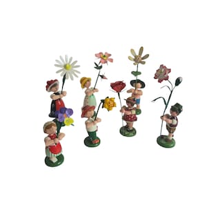 Vintage Retro German Erzgebirge Wooden Hand Painted Flower Child