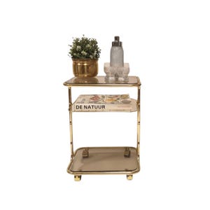 Vintage Mid Century Modern brass and smoked glass Trolley Table