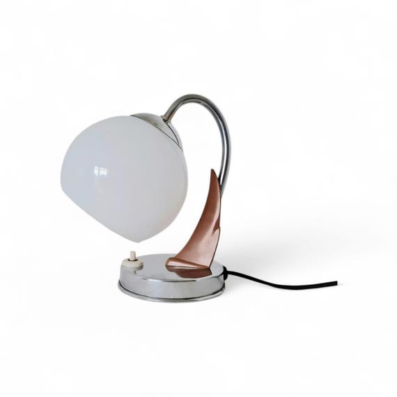 Vintage Bauhaus nickel table lamp Zukov with a glass ball shade