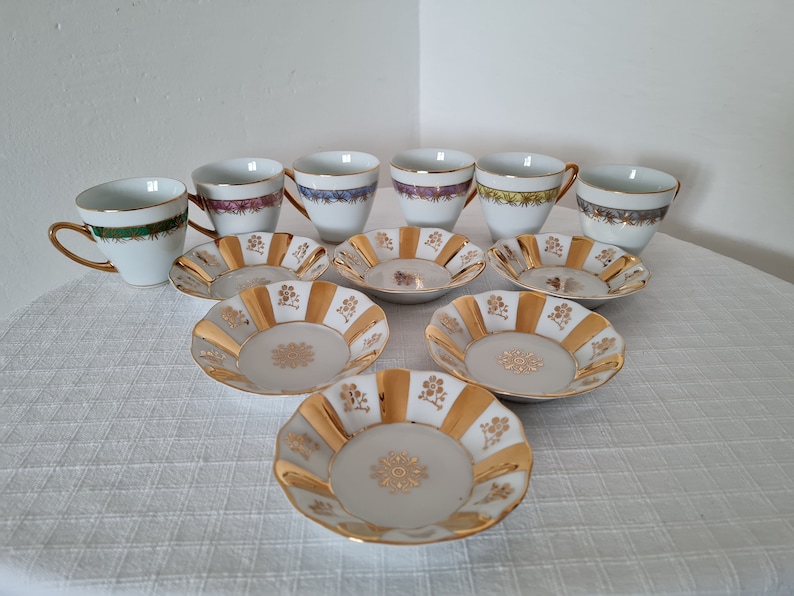 Vintage Coffee Czech Porcelain Set 6 Cups and 6 Saucers Made in ...