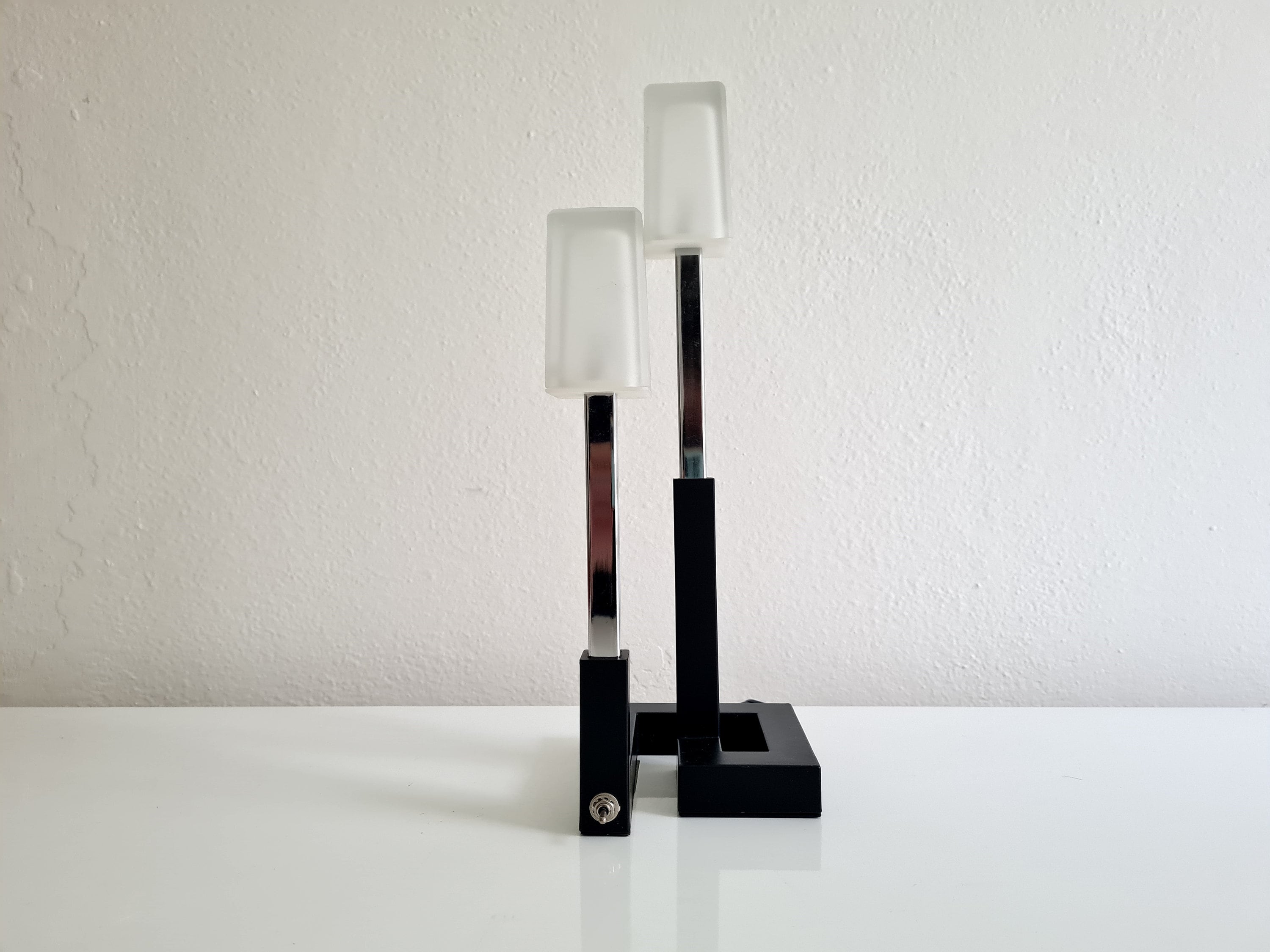 Vintage Post Modern Ikea Korsby Chrome and Glass Table Lamp With 2 