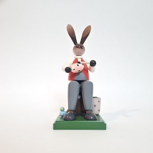 Vintage Erzgebirge Easter  bunny German Wooden decoration  folk art hand painted made in East Germany