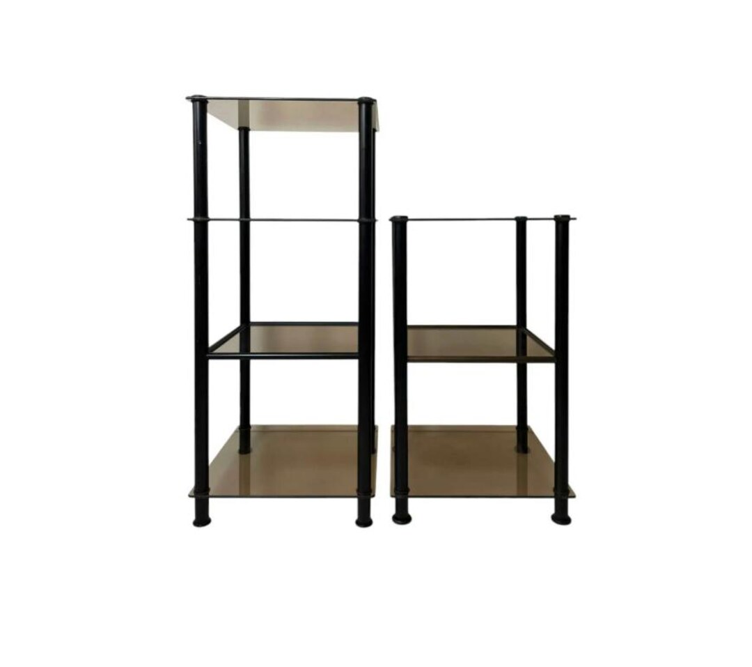Retro High Rack Vintage Vintage Three-tier or Four-tier Metal Rack With Smoked Glass ...