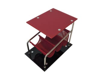 Vintage Modern chrom and glass Side Table on Wheels with Magazine Pocket
