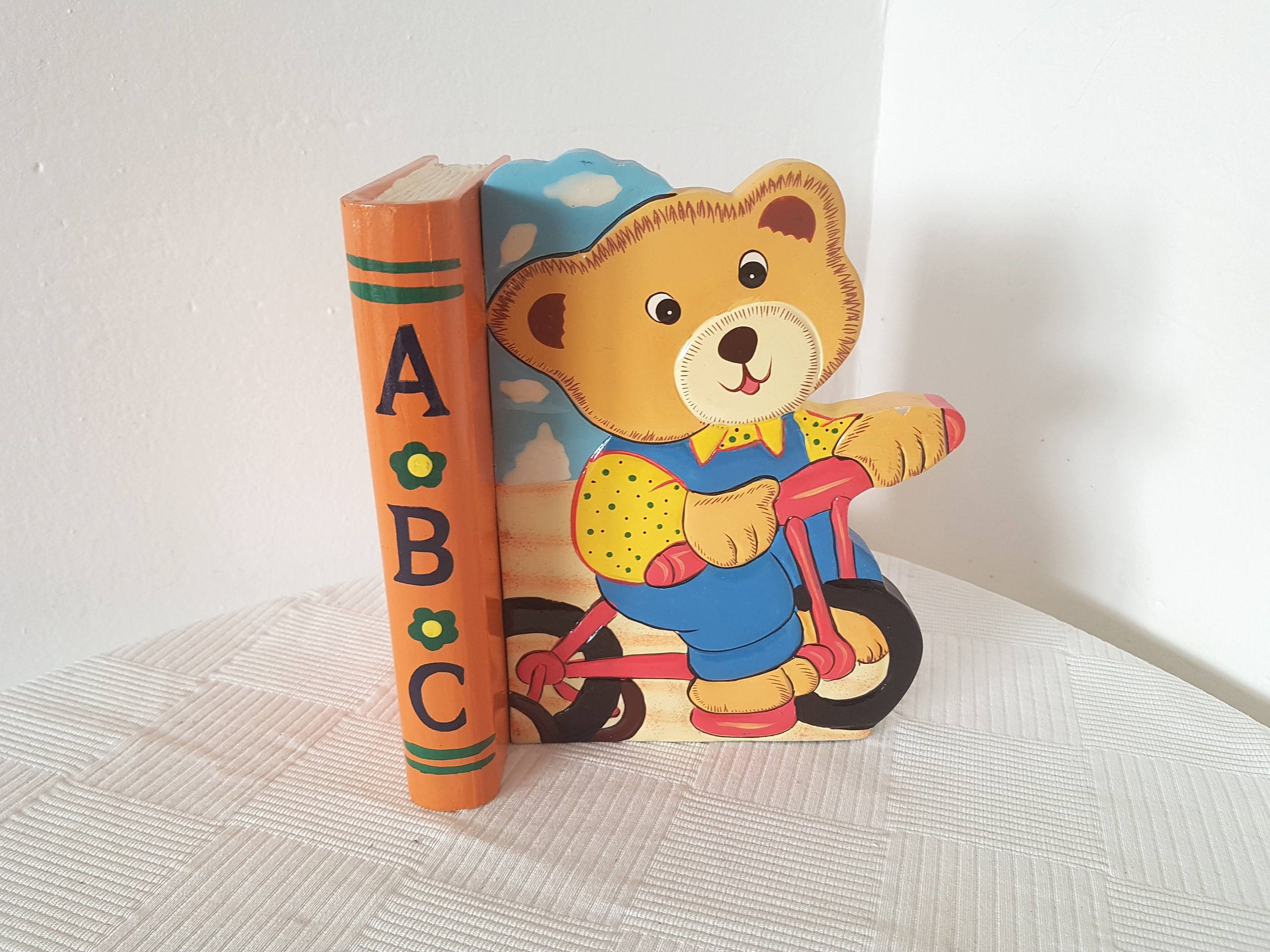 Vintage Bookends Wooden hand painted bear for nursery decor Etsy