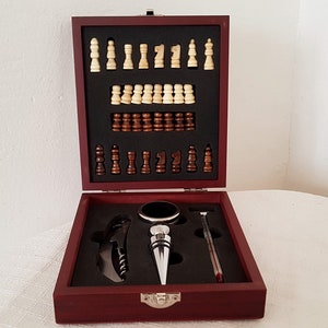 Vintage wine chess set for beautiful party in presentation box