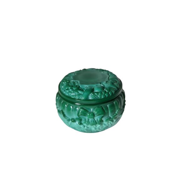 Bohemian Art Deco Glass Jewelry Box, Czech Schlevogt Ingrid Dose
