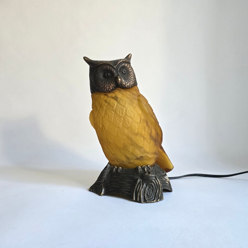 Glass Owl- Amber & Clear