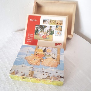 Vintage Wooden Cube Puzzle with A Wooden box 6 Puzzles in 1 Set (20 pcs)