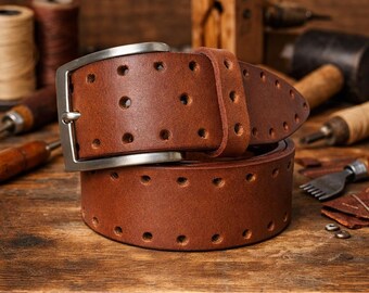 Fossil Brown Leather Belt With Brushed Gold Buckle Retro  display picture 3