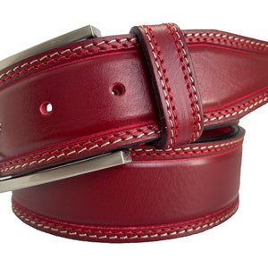 Mens Red single skin hide Italian hide leather belt 40mm