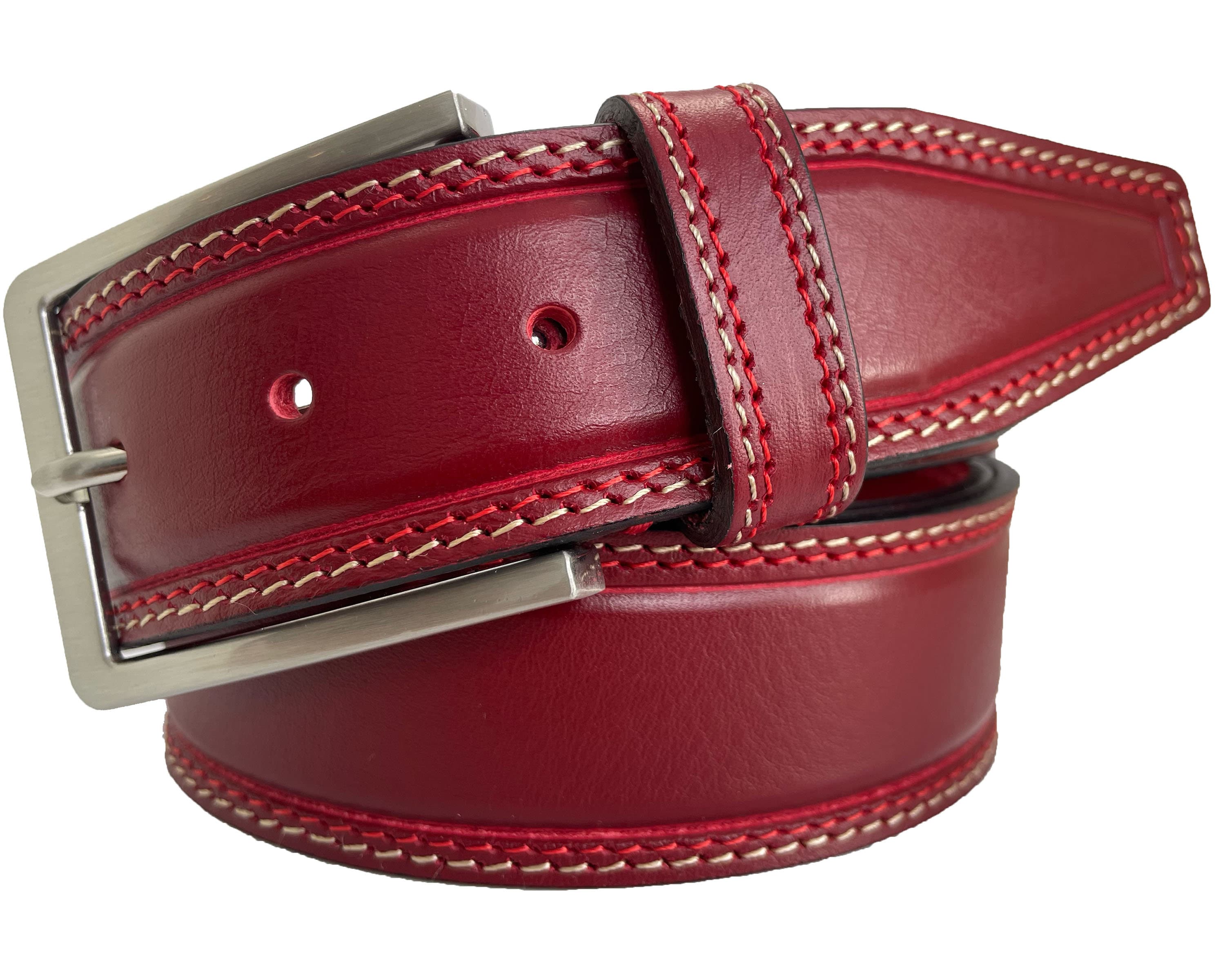 Mens Red single skin hide Italian hide leather belt 40mm