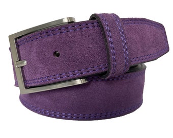 Mens Italian Suede Belt Purple 35mm