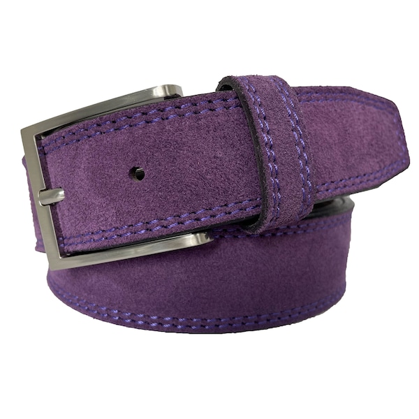 Mens Italian Suede Belt Purple 35mm