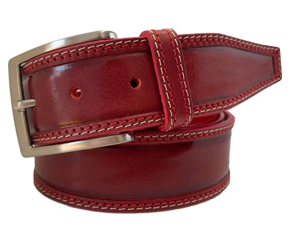 Cinturón de italiano de piel única roja para hombre 40 - Etsy México