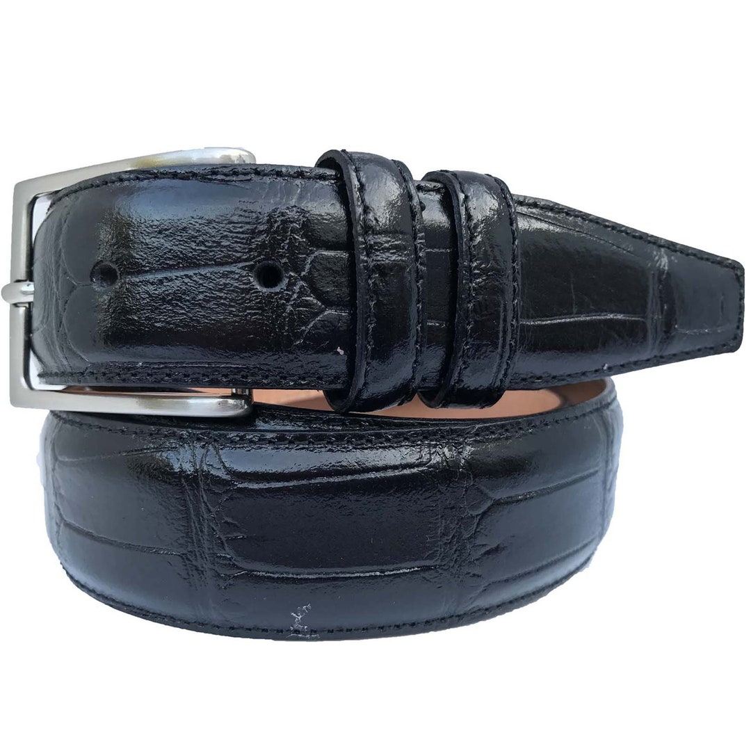 Italian Leather Black Crocodile Print Belt 35mm - Etsy