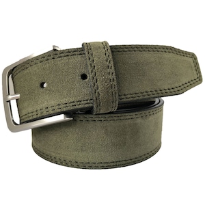 Mens Italian suede belt Olive Green 40mm