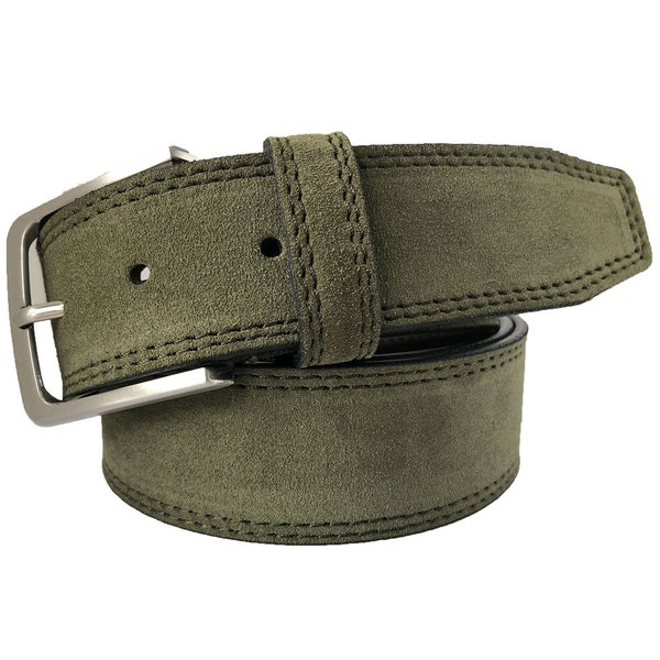 Ceinture italienne en daim pour homme Vert olive 40 mm