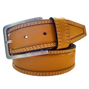 Mens Mustard Yellow Double Stitched single skin hide Italian hide leather belt  40mm