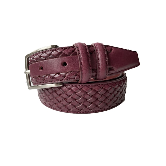 Maroon and pink leather belt Fossil Womens Belt Magenta Pink Leather Scalloped Edge Brass  main image 3