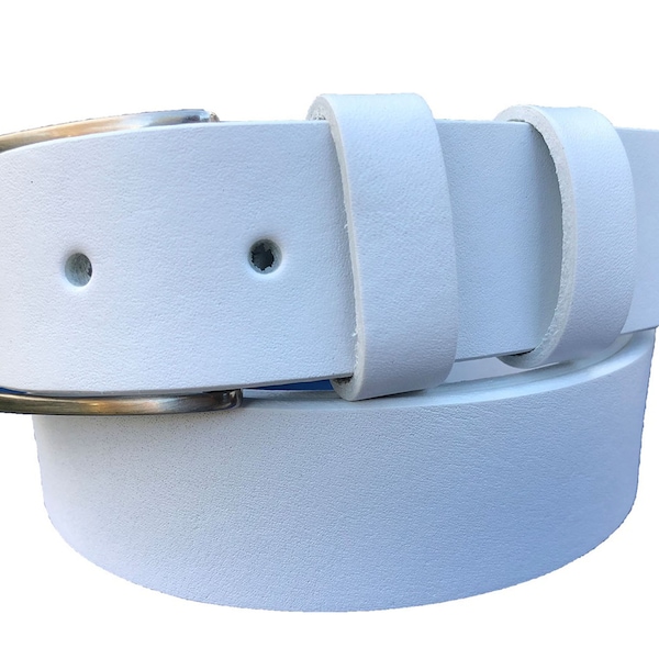 Mens white single skin hide Italian hide leather belt 40mm