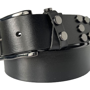 Black single skin hide Italian hide leather belt  with gunmetal studs 35mm