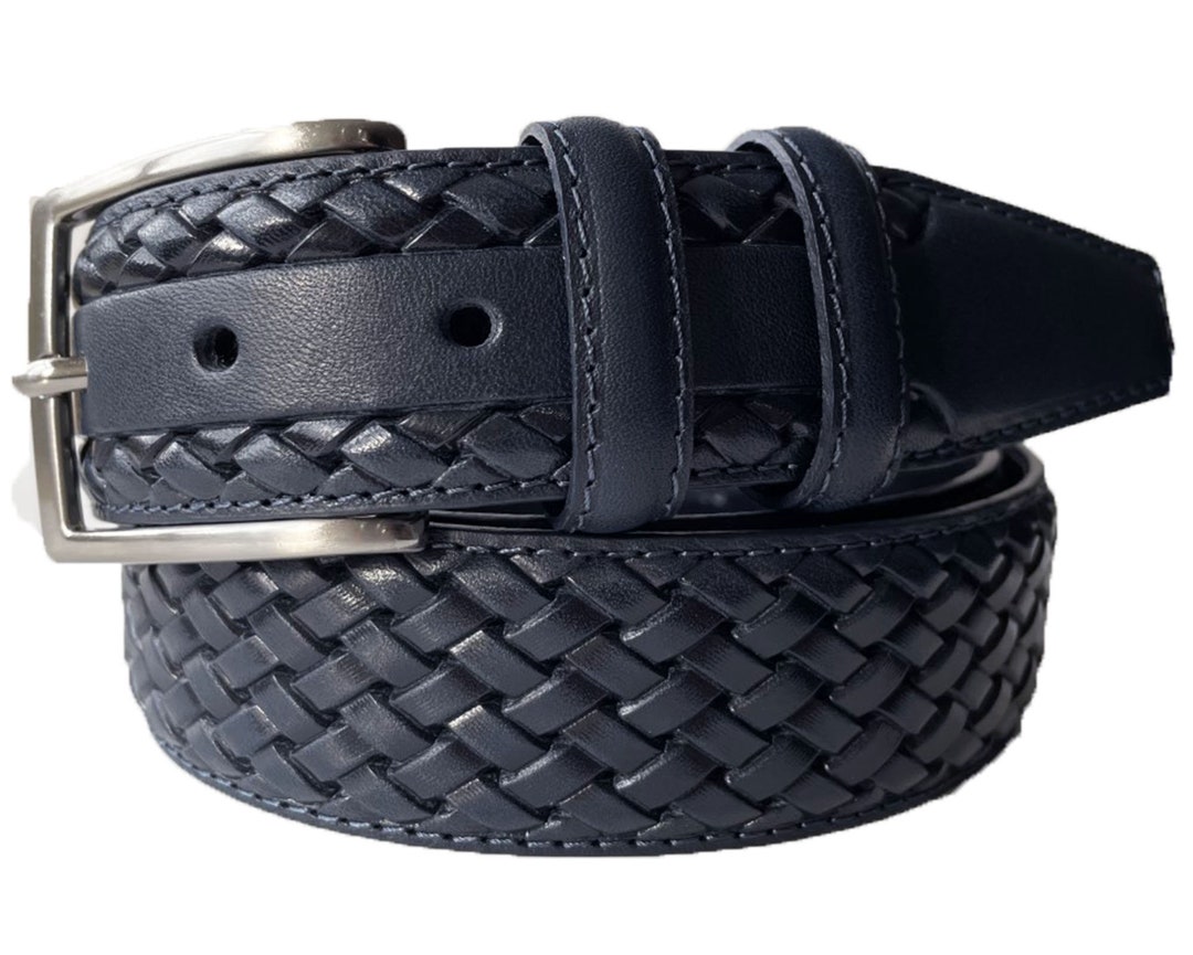 Italian Leather Belt Darkest Navy Blue Calf Leather Weave - Etsy