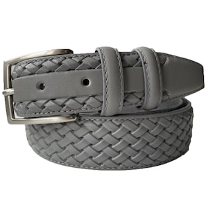 Cintura in pelle italiana grigia in pelle di vitello intrecciata goffrata 35 mm