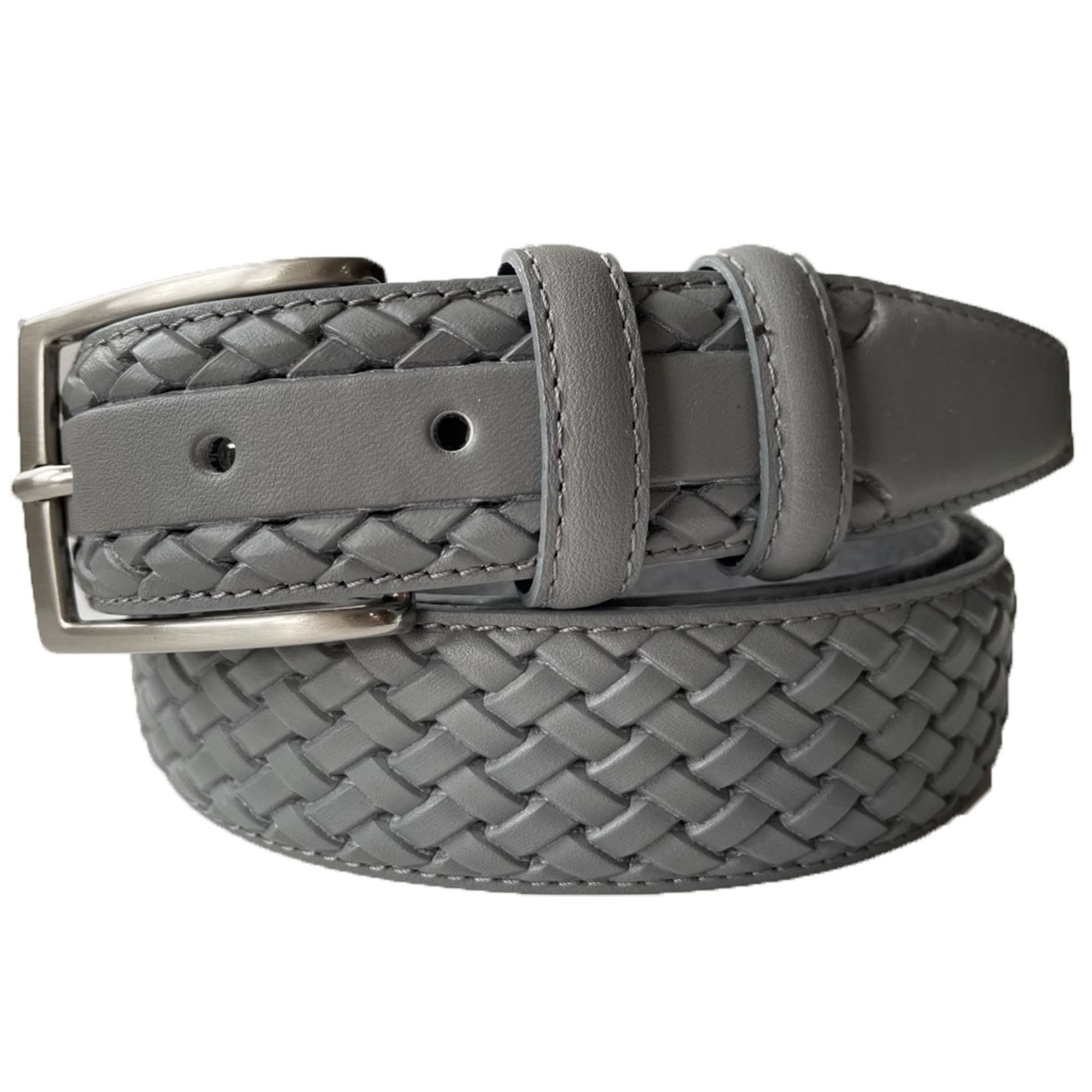 Italian Leather Belt Grey Gray Calf Leather Weave Braid  display picture 3