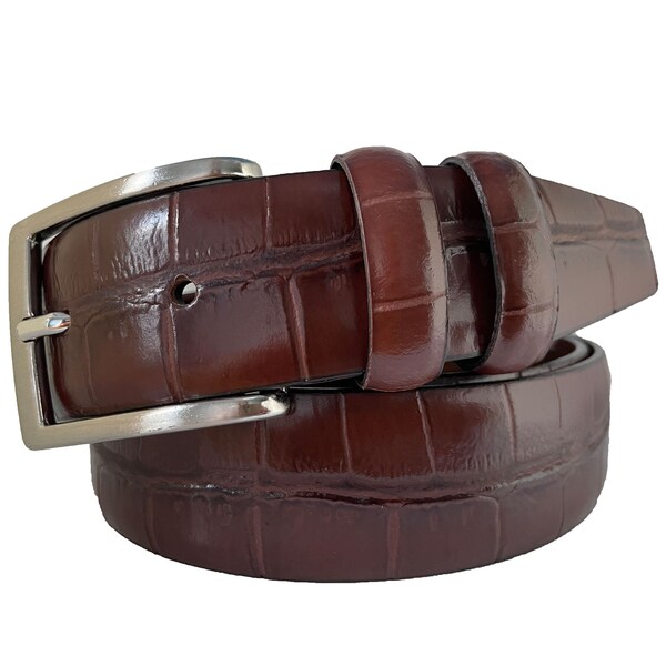 Italian Leather Classic Brown Crocodile Print Belt 35mm