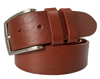 Mens Cognac classic single skin Italian hide leather belt  40mm