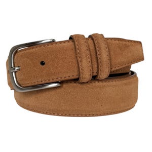 Mens Italian Suede Belt Desert Tan Double Loop 35mm