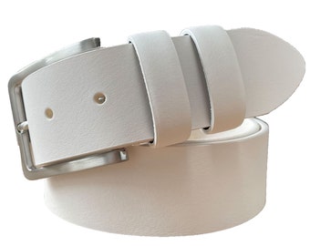 Mens White classic single skin hide Italian hide leather belt 40mm