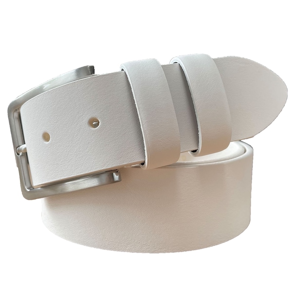 Mens White classic single skin hide Italian hide leather belt 40mm