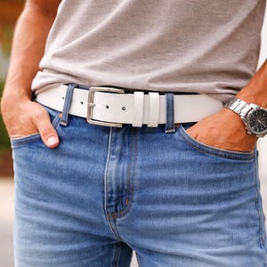 Classic White Belt Italian Cow Hide Leather Belt Casual 40mm wide