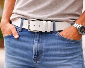 Classic White Belt Italian Cow Hide Leather Belt Casual 40mm wide