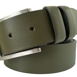 Mens Olive Green classic single skin hide Italian hide leather belt 40mm