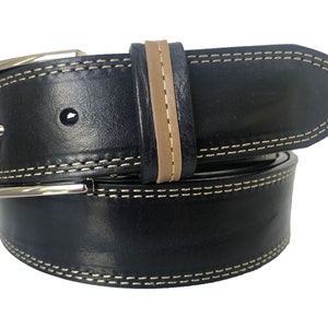 Mens darkest blue single skin distressed Italian hide leather belt  contrasting loop 35mm