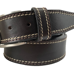 Mens Brown Italian Hide Leather Belt leather buckle tab 40mm