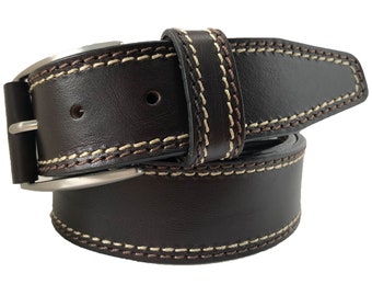 Mens Brown Italian Hide Leather Belt leather buckle tab 40mm