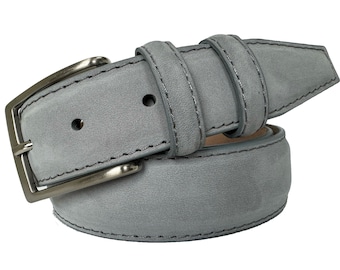 Mens Italian Light Grey Leather Nubuck Belt 35mm