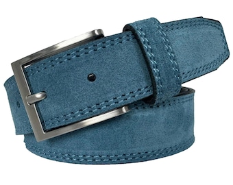 Mens Italian Suede Belt Light Blue 35mm