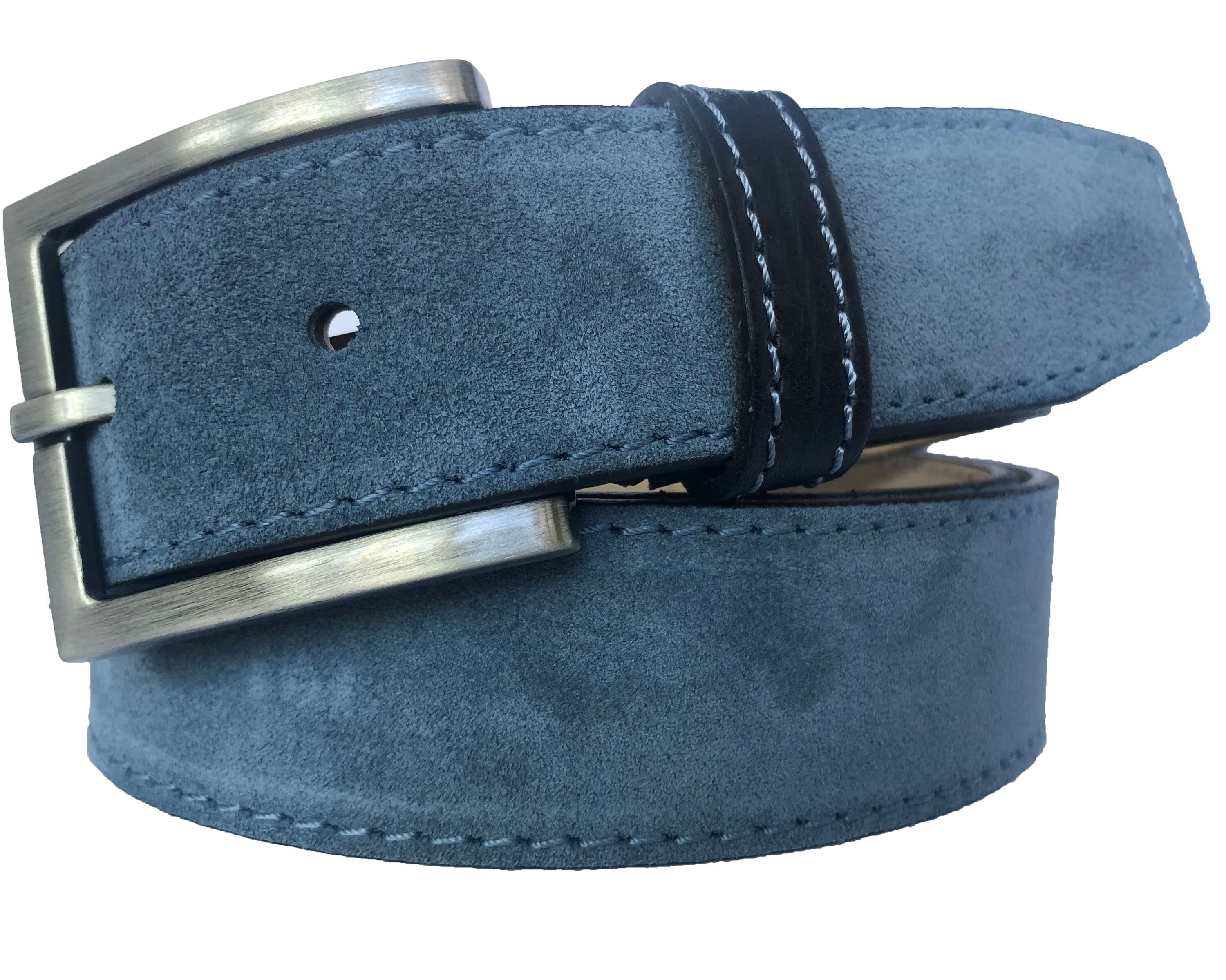 Mens Italian suede belt Light Blue with dark blue loop 35mm | Etsy