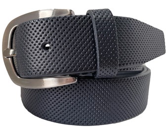 Italian Leather Belt Darkest Navy Blue Calf Leather Weave Embossed 35mm ...