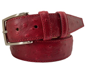 Italian Leather Red Ostrich Print Belt 35mm