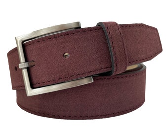 Mens Italian suede belt bordeaux  35mm